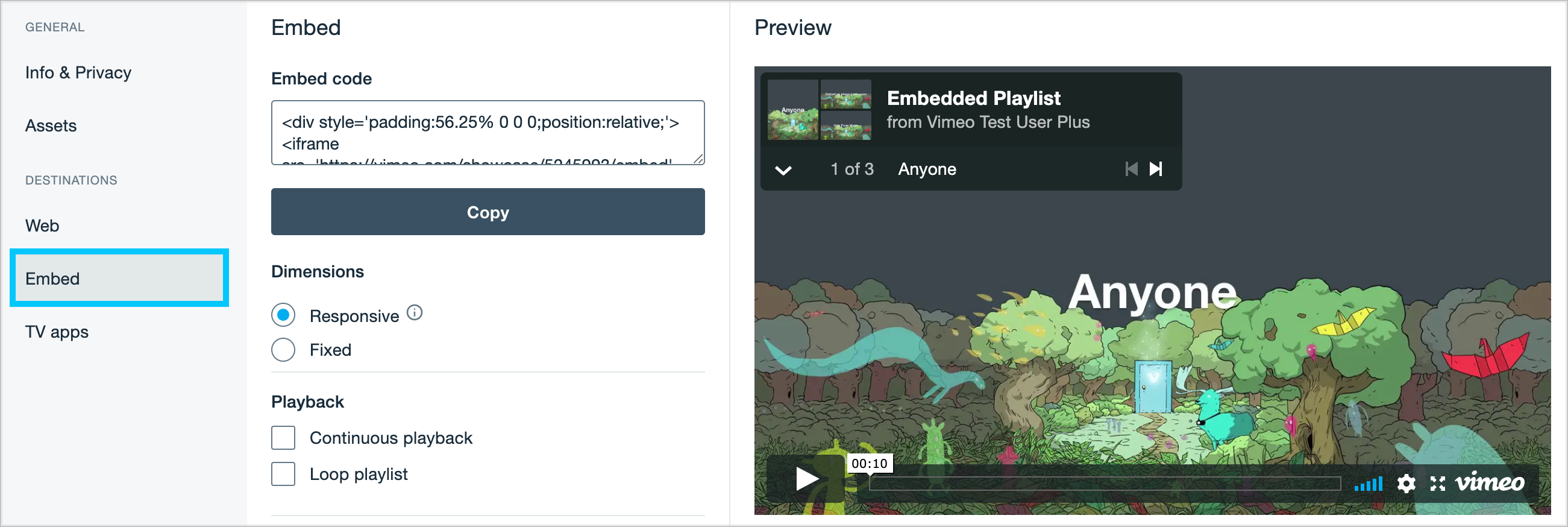 Embed your Vimeo videos and loop them