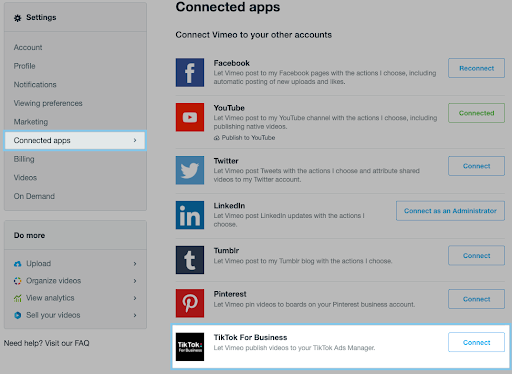 connected apps is highlighted in the middle of the list of account settings