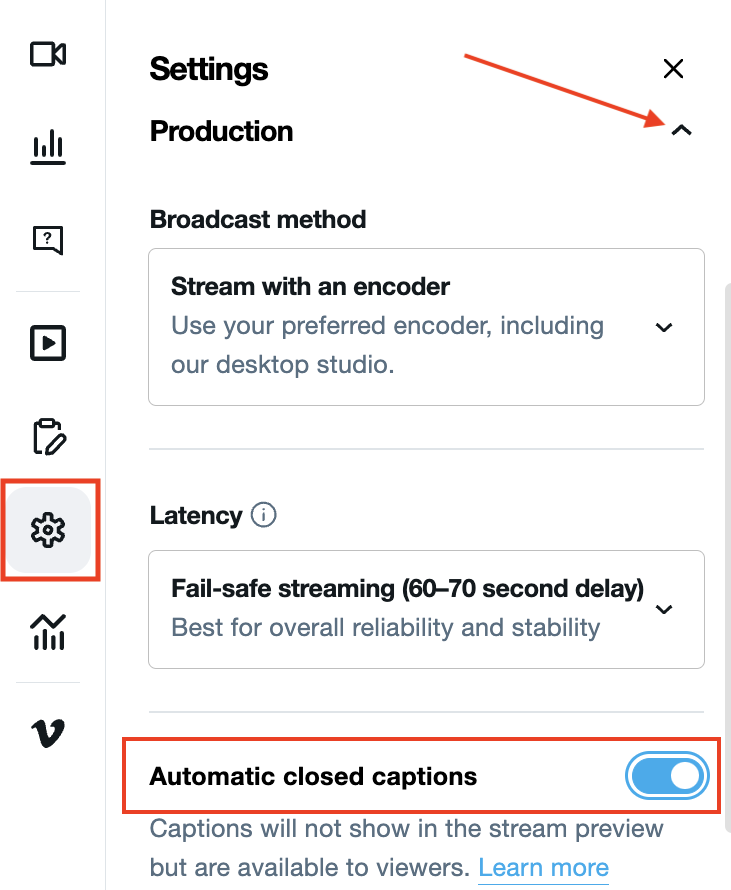 Automatic closed captioning for live events Vimeo Help Center