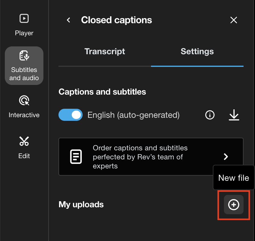 novo arquivo de closed captions (cc); legendas