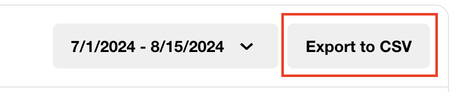  O botão Exportar para CSV é exibido à direita do menu suspenso do calendário.