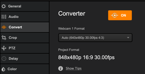 Studio input setting showing the convert panel automatically turned on.