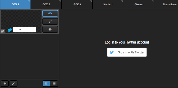 A twitter template imported into a graphics layer with a prompt to log into Twitter.