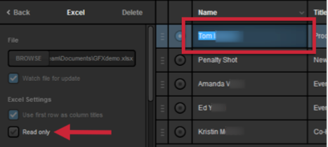 layer settings showing a uncheck checkbox labeled 'read only,' and showing a row highlighted and able to be edited.