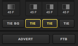 Studio transition controls, showing only two TIE controls selected, under graphics one and graphics two.