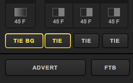 Studio transition controls with TIE BG and the graphics one TIE buttons selected.