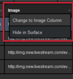 Column title dropdown menu showing the option to change to image column