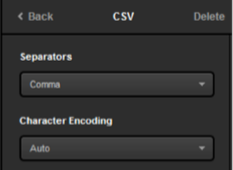 csv layer settings showing two dropdown menus, separators and character encoding.