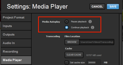 media player settings with media autoplay options highlighted.