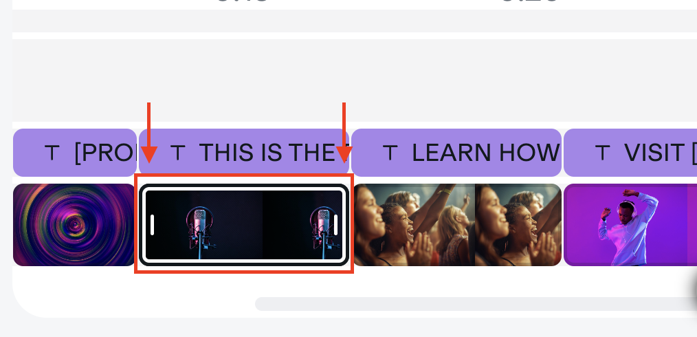 A selected video clip in the timeline with handles that can be dragged to trim or extend its duration.