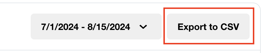  The Export to CSV button is shown to the right of the calendar dropdown menu.