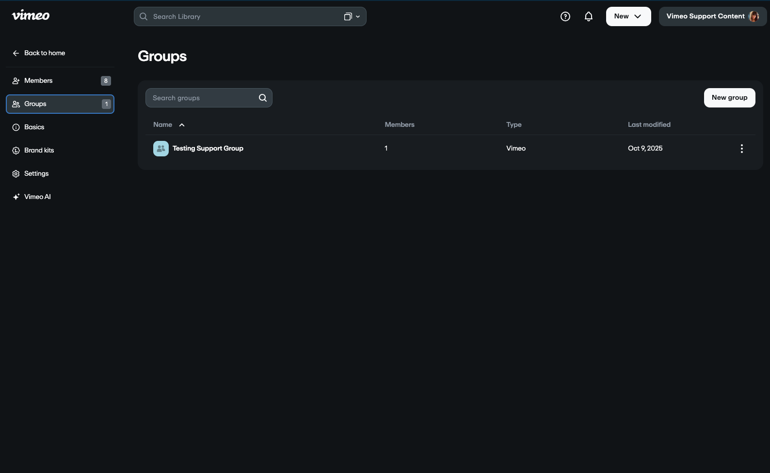 Groups page with a list of groups 