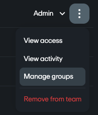 Team management page with Manage groups selected for specific team member