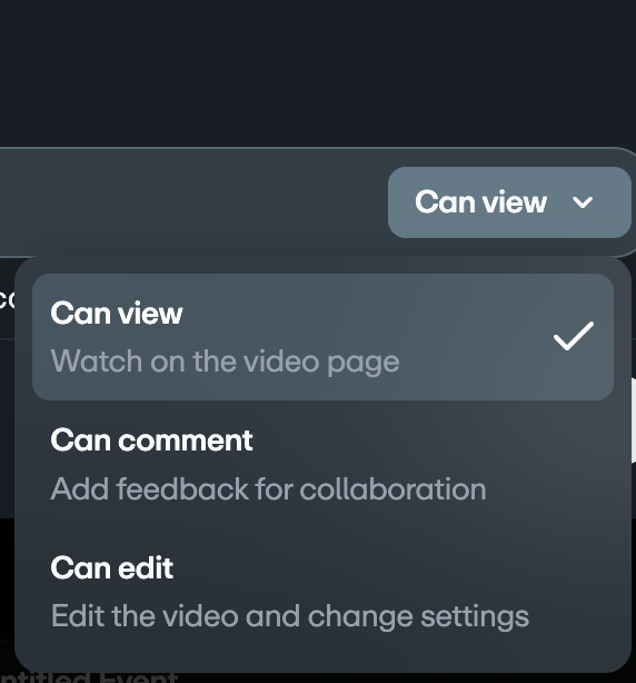 The share menu with different permissions and 'Can view' option is selected