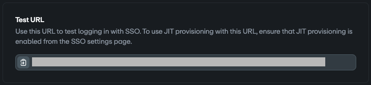 Test URL section with copy button 