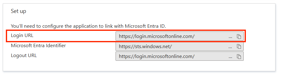 Section de configuration avec une option d'URL de connexion mise en évidence