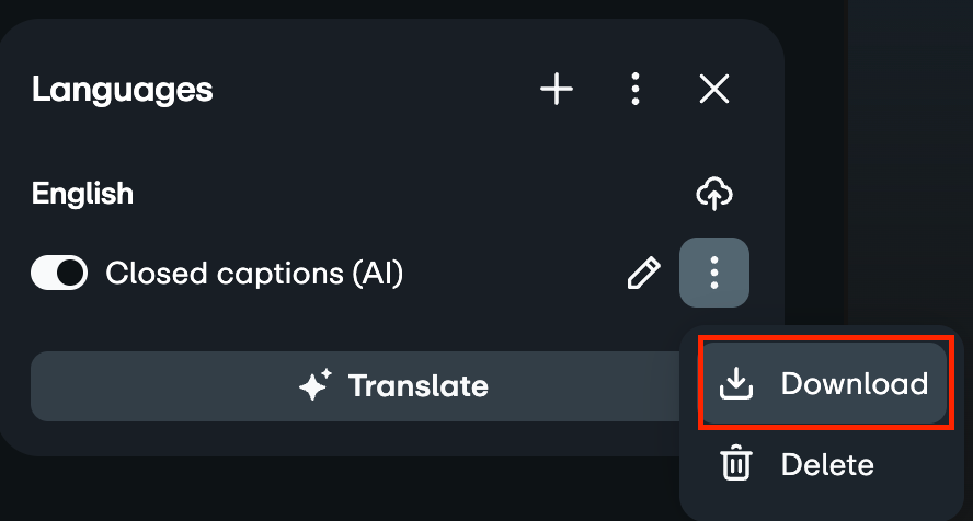 Gros plan sur une section du menu des paramètres pour « Langues ». La langue « anglais » est répertoriée, ainsi qu