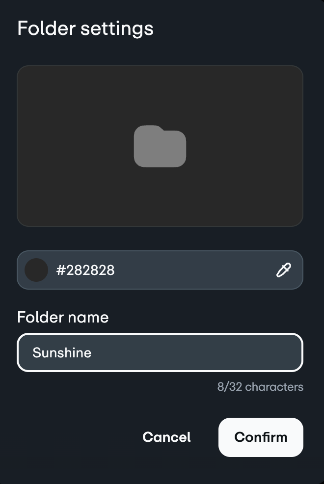 The "Folder settings" window for renaming a folder.