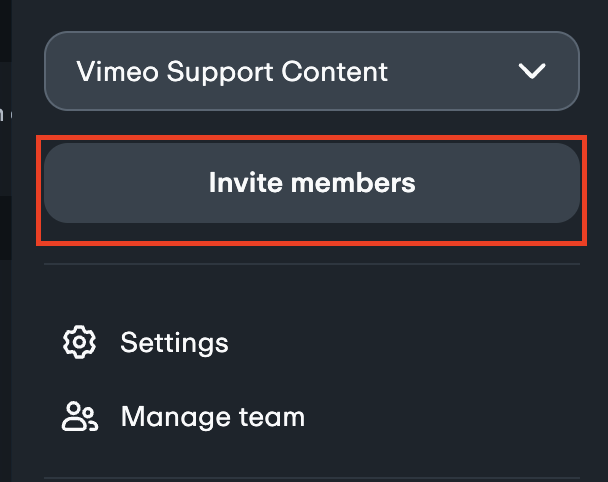 Account menu with Invite members highlighted