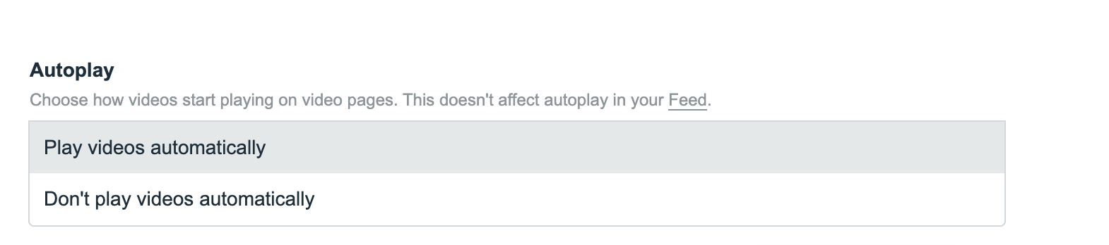 Autoplay section within account settings with the drop-down selected