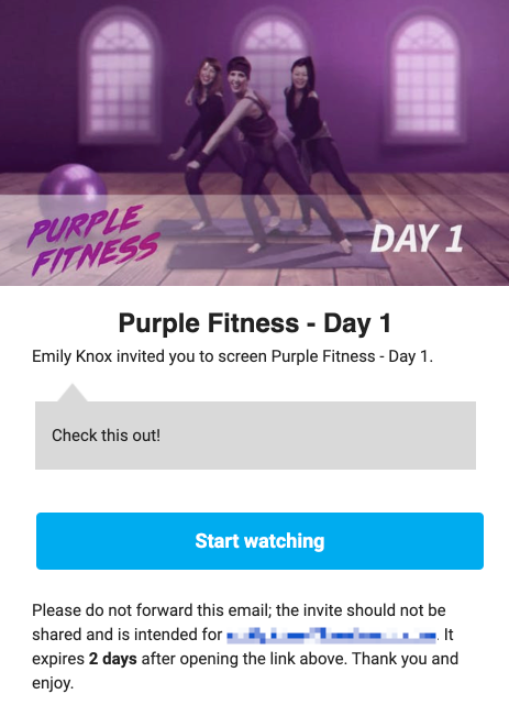screenshot of an email invite to start watching